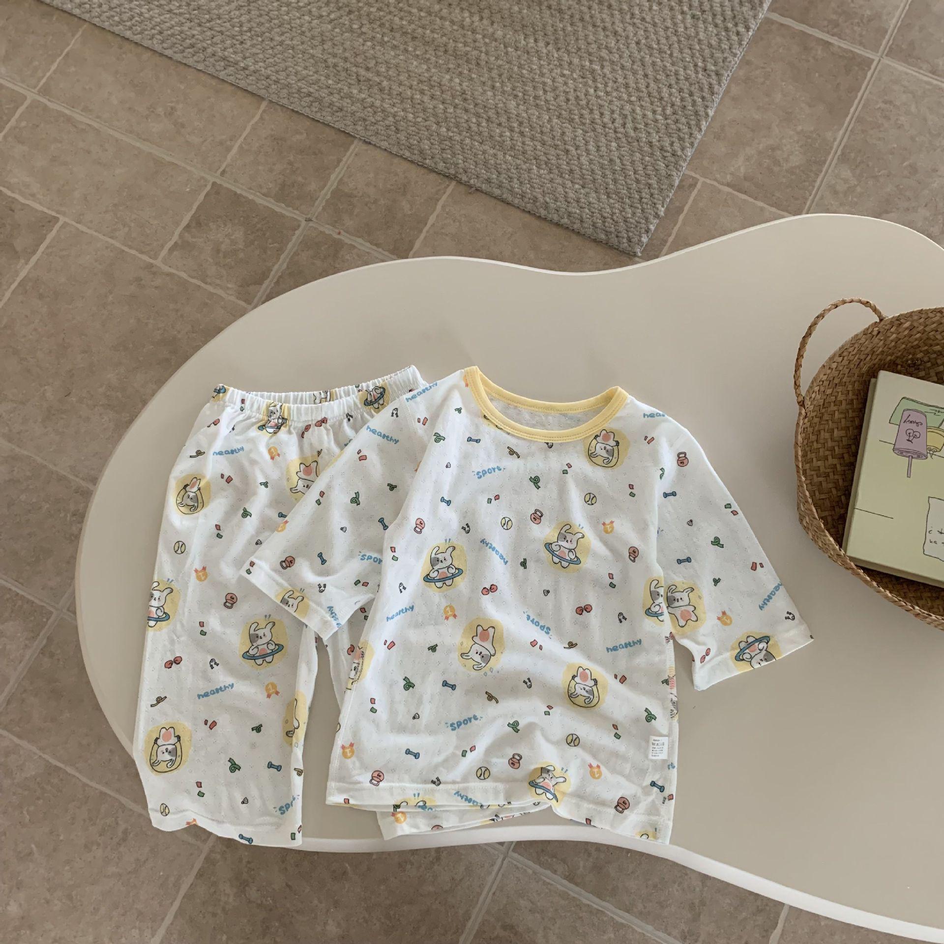 

Детский летний пижамный комплект с кондиционером: Легкий хлопок, рукава 3/4 и брюки, принты для мальчиков, пижамы для девочек 140 cm (+10 cm)