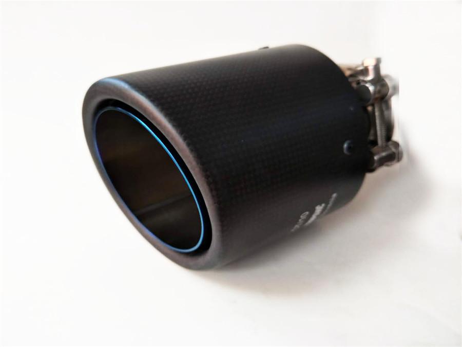 Car Universal 63-89mm Blue Burnt Steel End Carbon Fiber Exhaust Muffler Tip Pipe