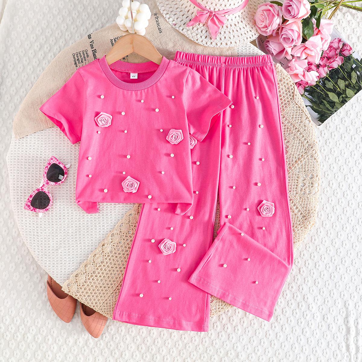 

Girls Rose & Pearl 2Pcs Short Sleeve Top & Pants Outfit 2-3Y французский розовый