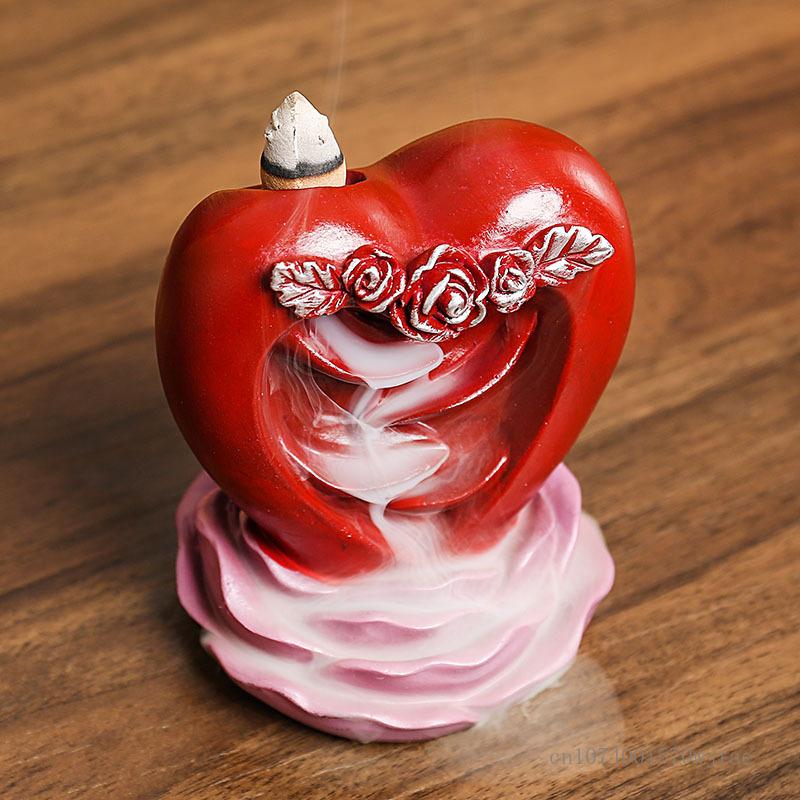 Creative Resin Love Rose Sandalwood Backflow Incense Burner, Home Indoor Living Room Bedroom Tea Ceremony Decoration Censer, 1Pc