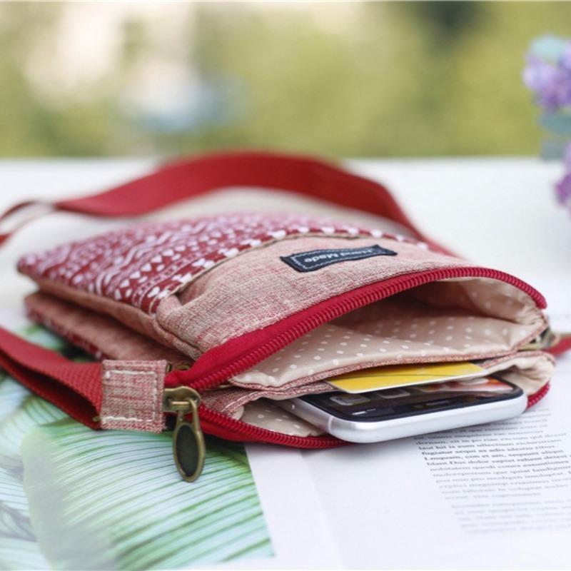 Boho Leinwand Handy Umhängetasche Ethnisches Stammesmuster Handytasche Verstellbarer Schultergurt Kleine Reise-Pass Tasche für Damen