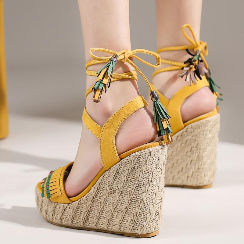 Fashion Ankle Straps Women's Sandals Platform Wedge Summer Shoes For Women High Heels Gladiator Flip Flops Ladies Party Shoe Large Size