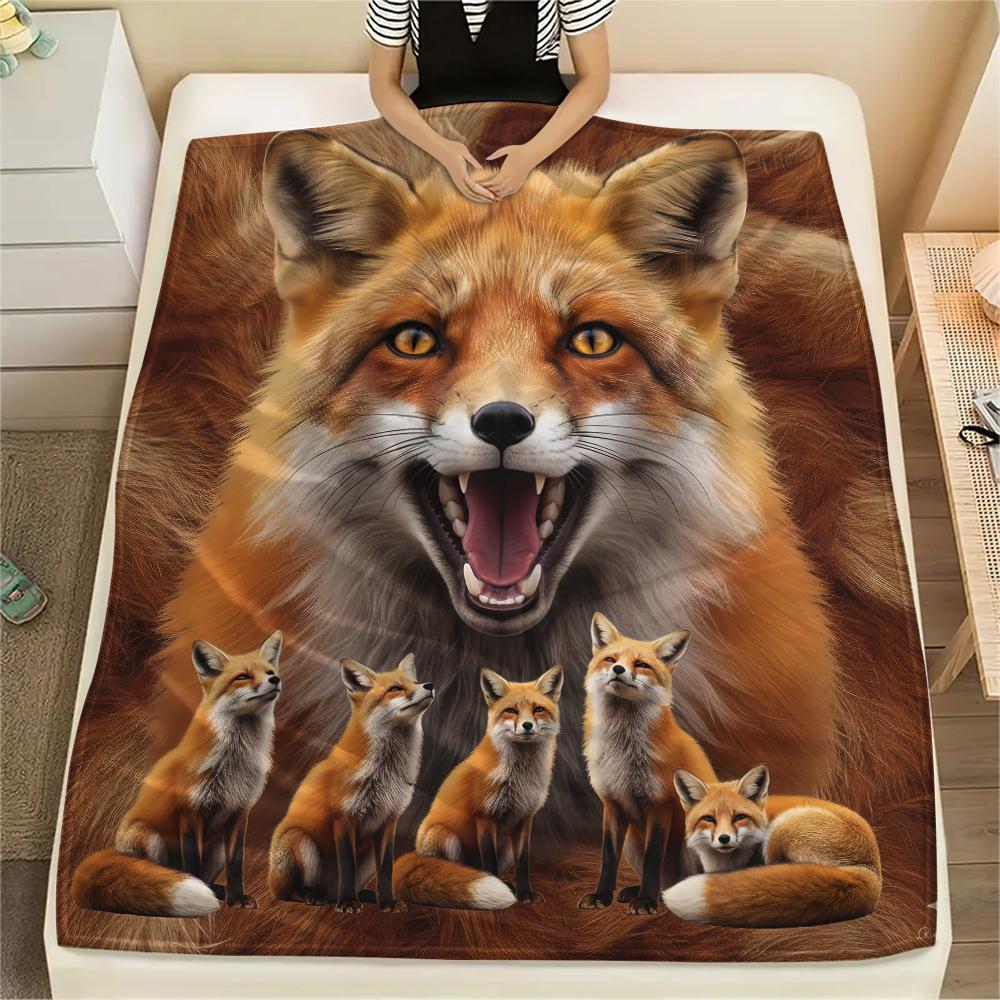 1Pc Fox and Sloth Print Flannel Blanket, High quality Comfortable for All Seasons, Home Decor, Warmth and Comfort, Perfect for Gifts