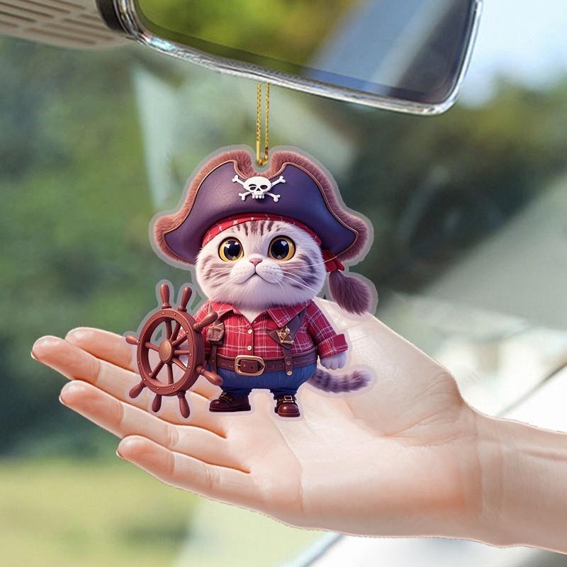 Flat Surface Acrylic Cute Pirate Cat Pendant For Vehicle Accessories Interior