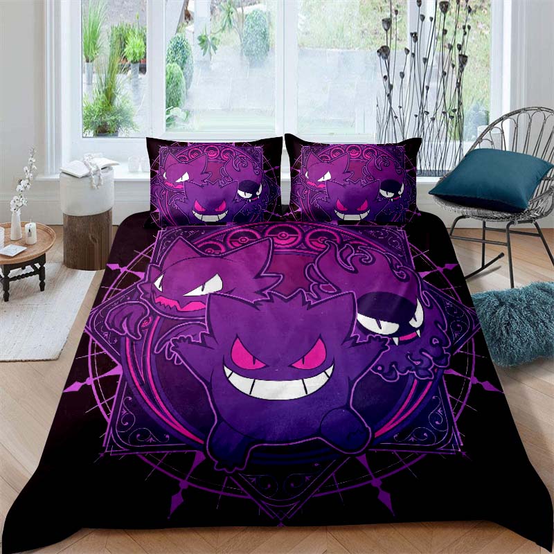CustomizableAnime Gengar Printed Bedding Set 3 Piece Soft Microfiber Duvet Cover Set Teens Game Room Decor No Sheet No Filling