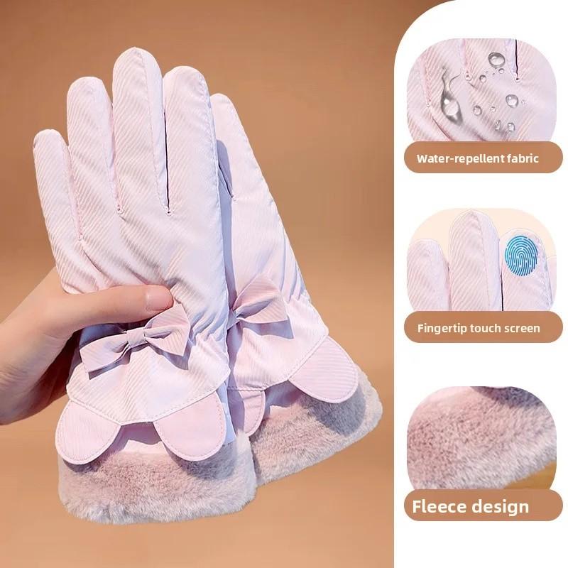 Women Touch Screen Driving Gloves Thickened Winter Skiing Gloves Cycling Mittens Double Thick Velvet Plush Wrist Comfortable