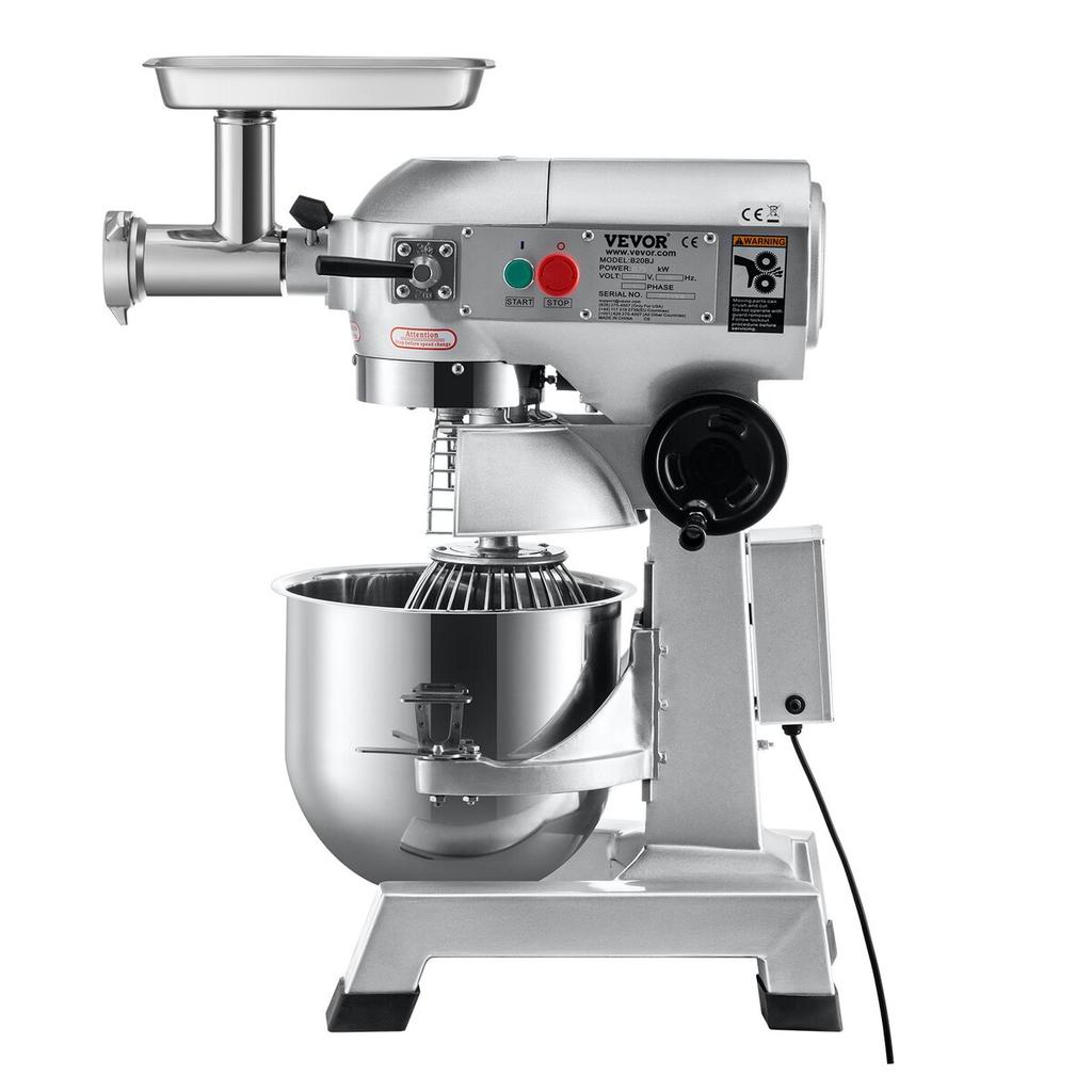 Commercial Stand Mixer, 20Qt Stainless Steel Bowl, 1100W 2 in 1 Multifunctional Electric Food Mixer with Meat Grinder & 3 Speeds, Dough Hook Whisk