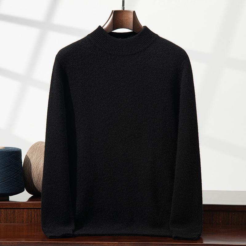 Men's Winter Business Casual Wool Sweater - Thick, Half High Neck, Loose Knit Pullover