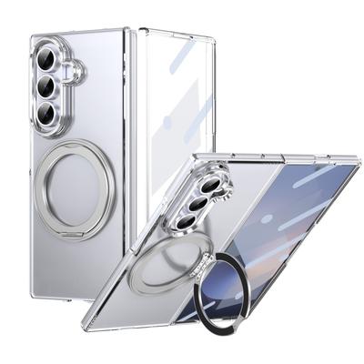Suport Metalic cu Inel Carcasă Magnetică pentru Samsung Galaxy Z Fold 7 6 5 4 cu Suport Rotativ 360 Husa Transparentă Protector de Ecran din Sticlă Transparentă
