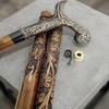 Hand Carved Wooden Walking Cane with Engraved Brass Handle Floral Walking Stick