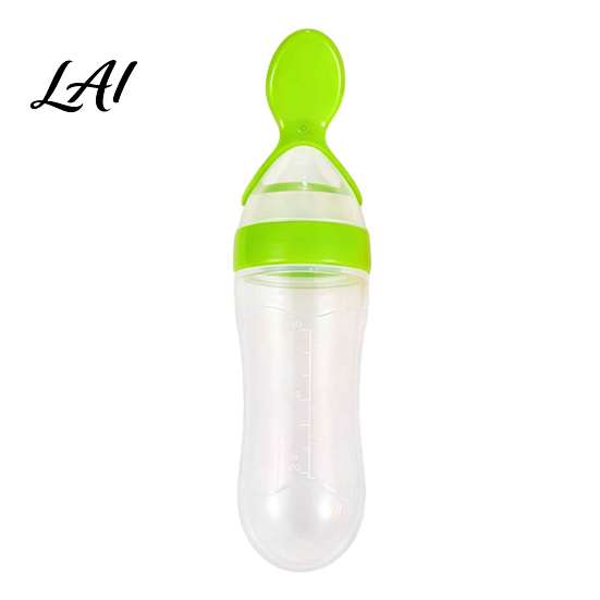 Ergonomic Baby Feeding Tool Silicone Squeeze Spoon Single-handed Rice Cereal Bottle with Soft Tip Spoon for Flow Control Easy Clean Dispensing