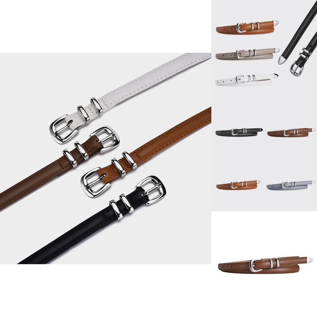 Versatile And Chic Women's Thin Pu Leather Belt Set With Elegant Silver Buckle