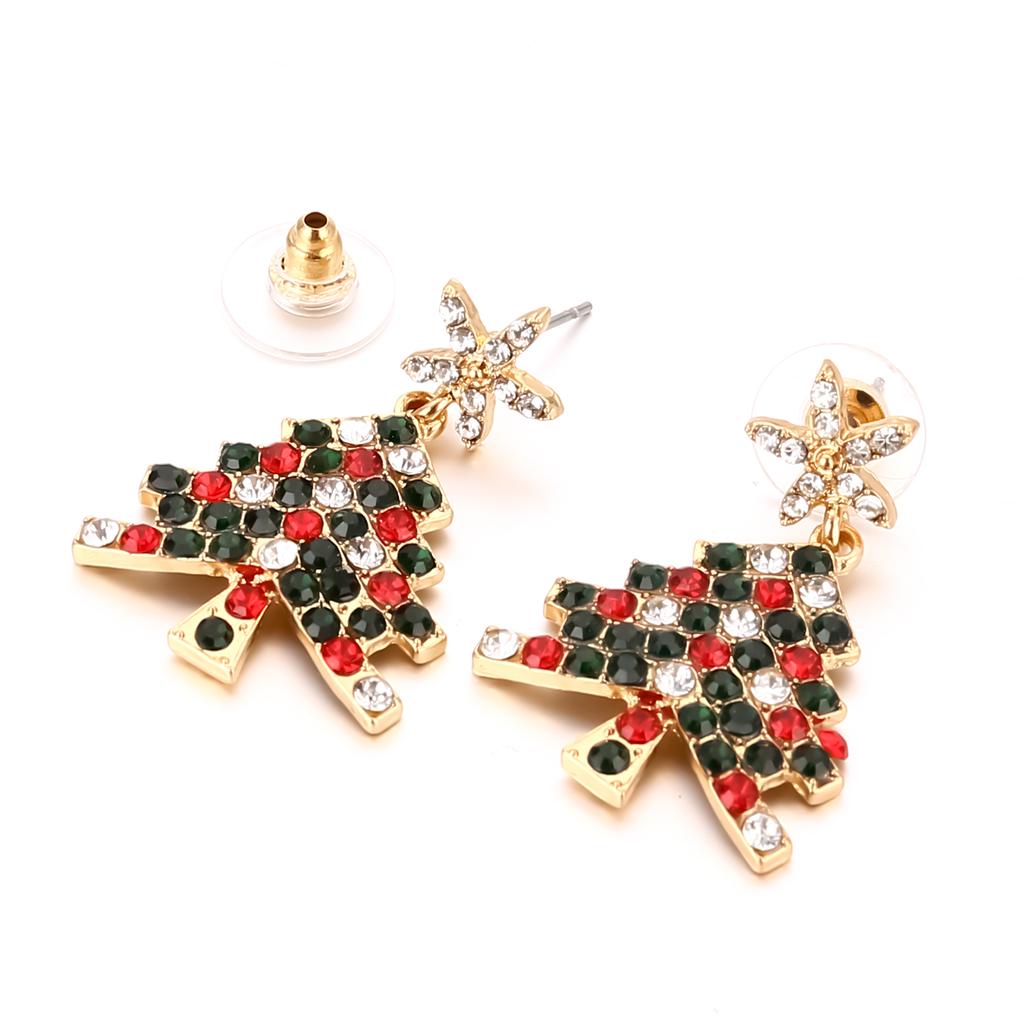 Glitter Rhinestone Stud Earring For Women Creative Christmas Tree Shaped Dangle Earring Exquisite Jewelry Accessory Xmas Gifts