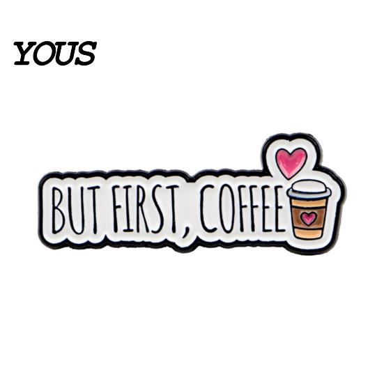 Solid Alloy Coffee Badge Brooch Pin, Slogan Design Brooch, Thickened Zinc Badge, Oil Paint Enamel Stable Buckle Pins for Clothes Hats Backpacks
