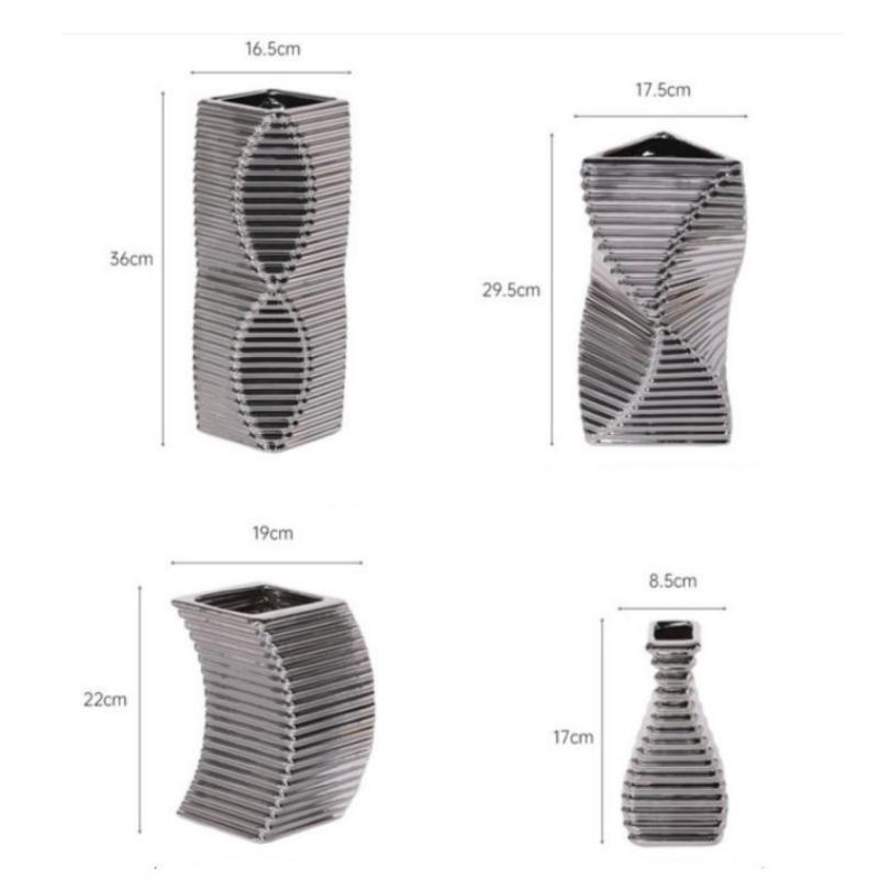 Silber Geometrische Keramikvase Gestreifte Treppe Blumenvase Florale Accessoires Blumentopf Heimdekorationszubehör Vasen