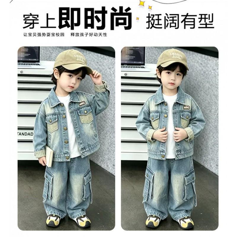 Jungen Jeansjacke Kinder Oberbekleidung Lässig Schick Biker Stil Kurzer Mantel 3-8 Jahre