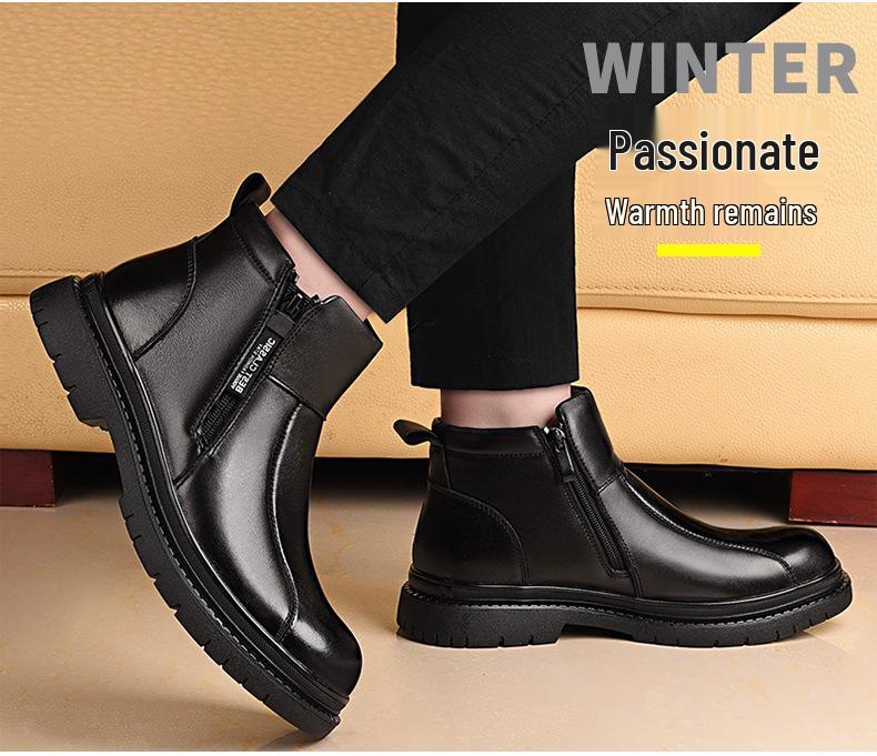 2025 New Men's High-Top Wool-Lined Winter Leather Casual Boots