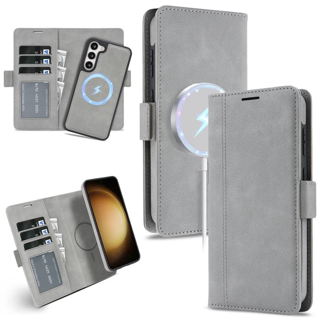 2 in 1 Wireless Charging Magnetic Case for Samsung Galaxy S25 Ultra S24 Plus S23 S25U S24U Wallet Cash Cards Slot Phone Cover