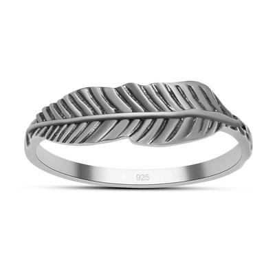 Oxidized Leaf Feather Ring Solid 925 Sterling Silver Textured Band Rings HR-254