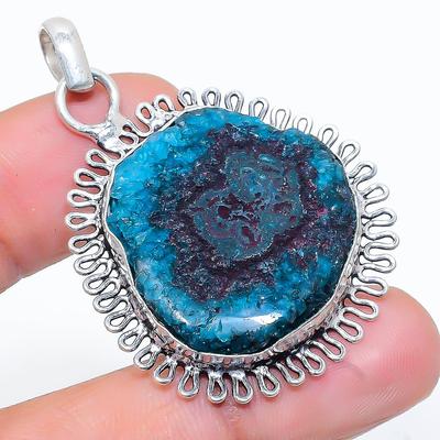 Natural Blue Solar Quartz Gemstone 925 Sterling Silver Pendant 1.89" f5O71