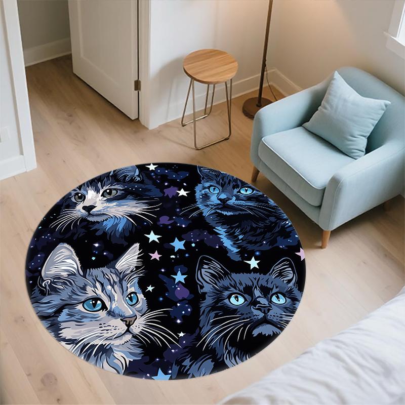 Black American Shorthair Pattern Round rug,Carpet Rug for Living Room Bedroom Playroom ,Non-slip Floor Mat,Holiday Gifts and Birthday Gifts.
