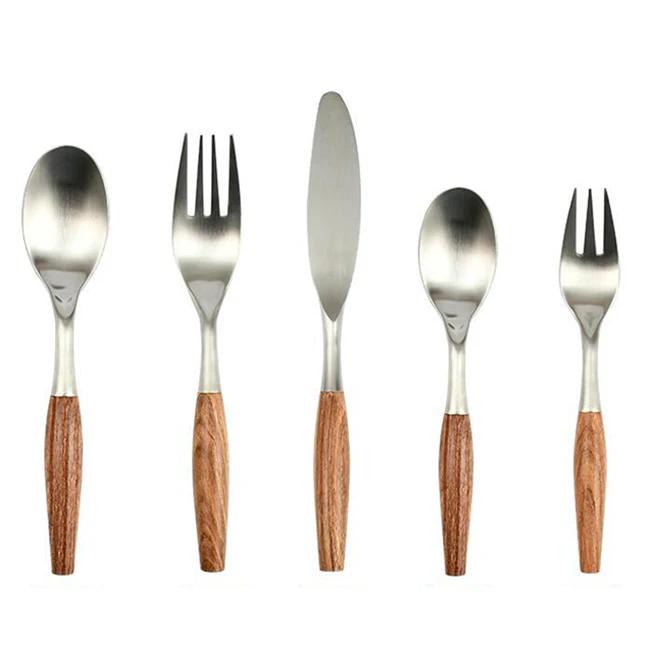 3/5Pcs 304 Stainless Steel Cutlery Set Wooden Handle Dinner Fork Knife Flatware Dinnerware Tableware