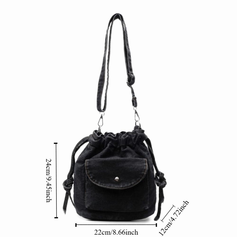 Umhängetasche Kordelzug Beuteltasche Koreanischer Stil Handytasche Retro Denim Umhängetasche Damen