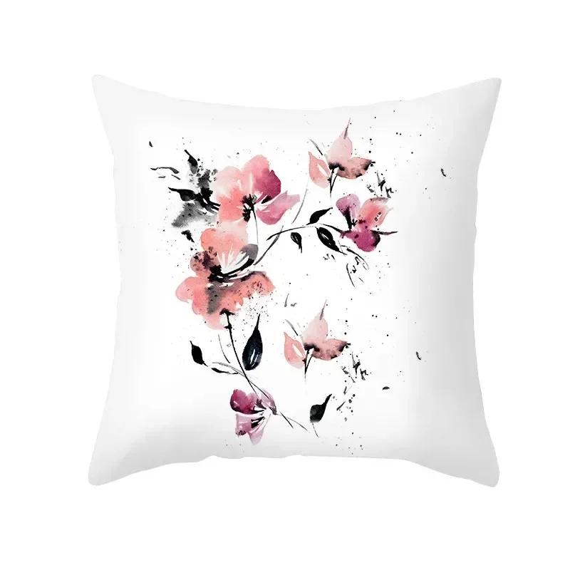 

Дом Гостиная Диван Растительный Принт Декоративная Наволочка Лотос Персиковый Цветущий Узор Белая Наволочка 66x66cm серебряный