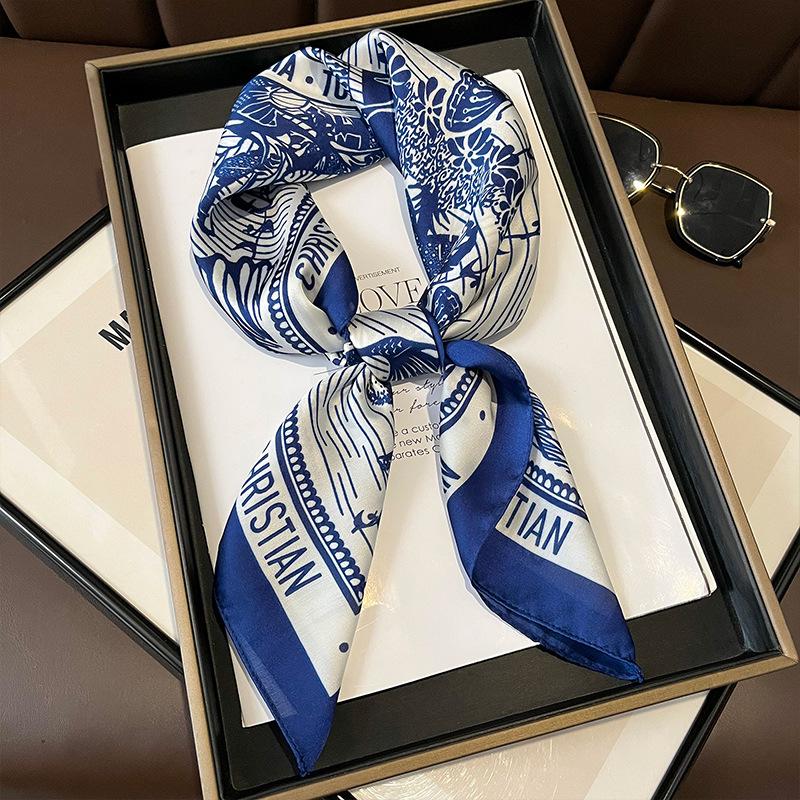 

Fashion Lnk Painting Silk Square Scarf Women Luxury Soft Satin Hairband Lady Hijab Bag Ribbon Foulard Neckerchief Headbands Gift One Size