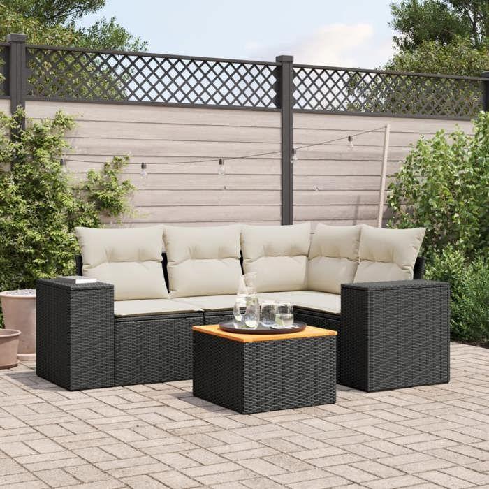 VidaXL Salon de Jardin avec Coussins 5 pcs, Canapés de Patio, Ensemble de Meubles, Mobilier de Terrasse Extérieur, Noir 3225426