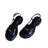 Super soft bottom first layer cowhide sandals women's summer wear with skirt thick heel with women's shoes