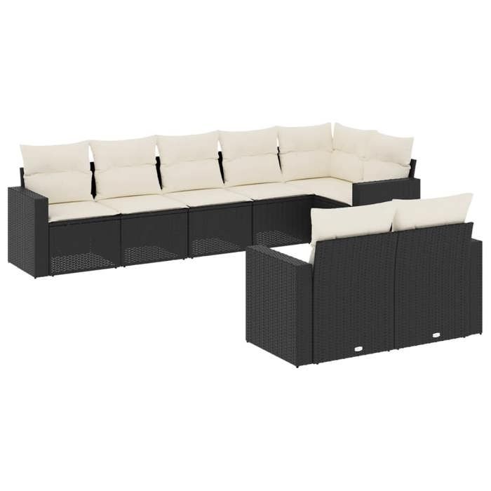 VidaXL Salon de jardin 8 pcs avec coussins noir résine tressée 3219206