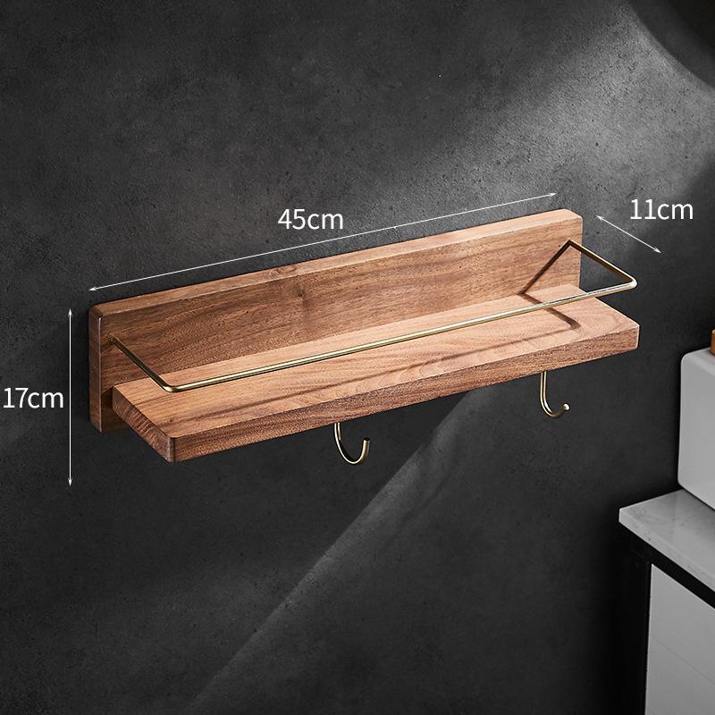 Solid Wood Bathroom Shelf Wall Mounted Toilet Storage Rack Towel Rack Toiletry Counter Bathroom Makeup Storage Rack Hook Bar