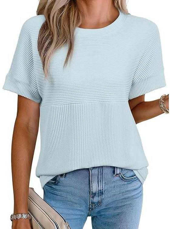 2026 European & American Women's Summer Casual Solid Color Round Neck Short Sleeve Loose T-shirt