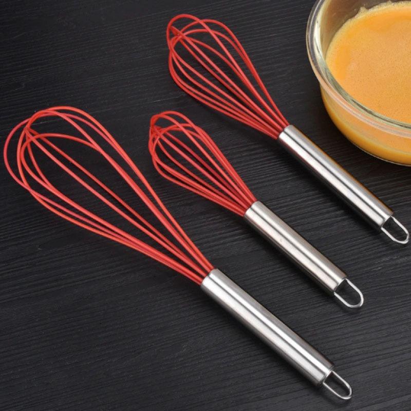 Colored Silicone Egg Beater Set: 8", 10", 12" Handheld Cream Mixer for Baking.