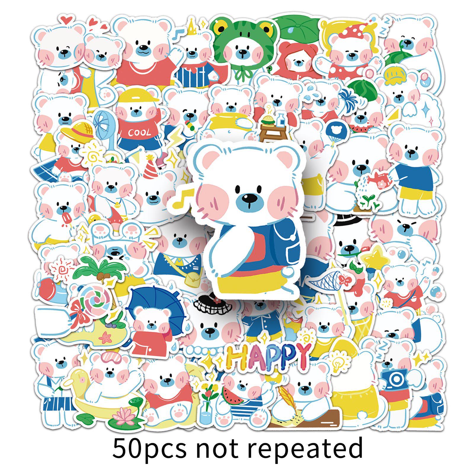 50 Original Little White Bear Graffiti Cartoon Stickers for Kids - Cute Decorations for Luggage and Phone Cases
