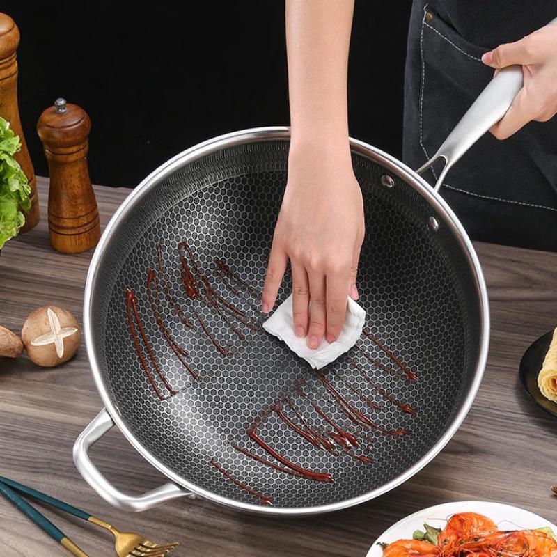 ZISIZ 304 Stainless Steel Honeycomb Wok