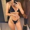 Splicing Halter Mini Thong High Cut Bikini Women Swimwear Female Swimsuit Two-Pieces Bikini Set Bather Bathing Suit Swim