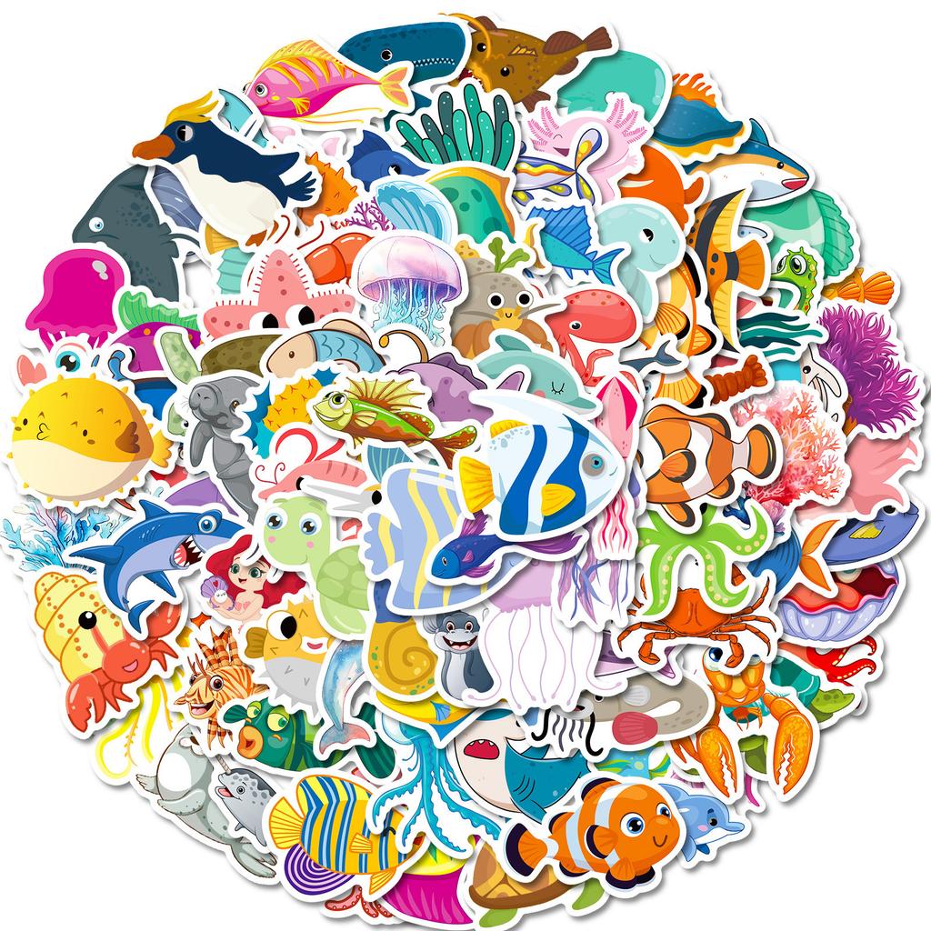 100 Niedliche Cartoon Meereslebewesen Aufkleber DIY Spaß Handkonto Handyhülle Flacher Kühlschrank Skateboard Dekoration