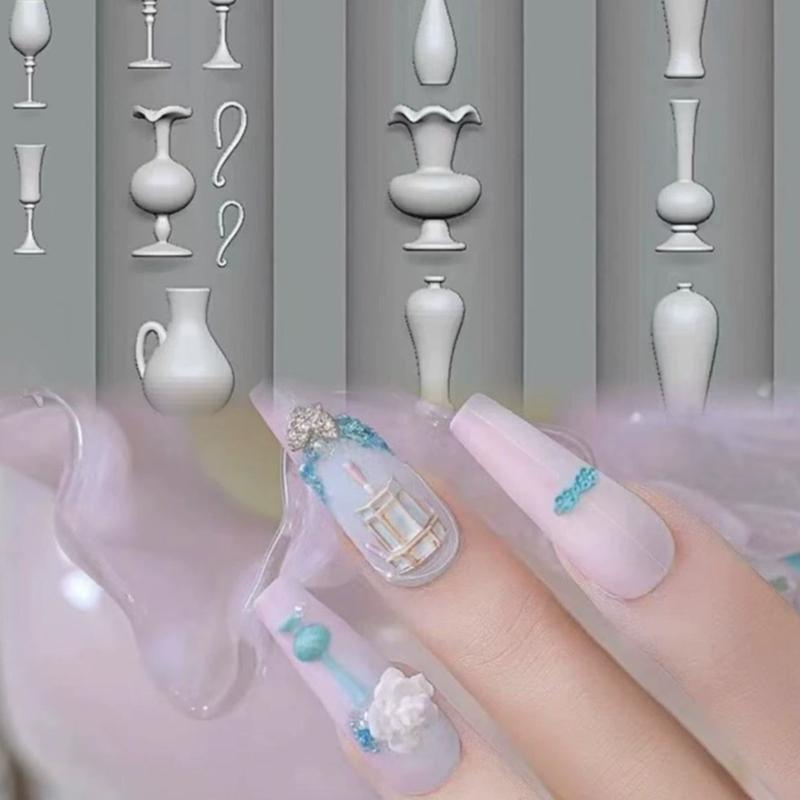 Mini Vase Nail Silicone Mold Nail Art Stamp Chinese Style Relief Nail Decoration Accessories Nail Art Mold DIY Manicure Tool