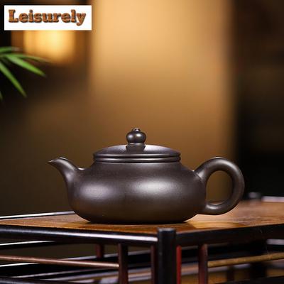 Teiere Creative Yixing in Argilla Viola da 160 ml Fatte a Mano Pentola Piatta con Pancia Argilla Nera Minerale Grezza Bollitore con Infusore Servizio da Tè Zisha Regalo