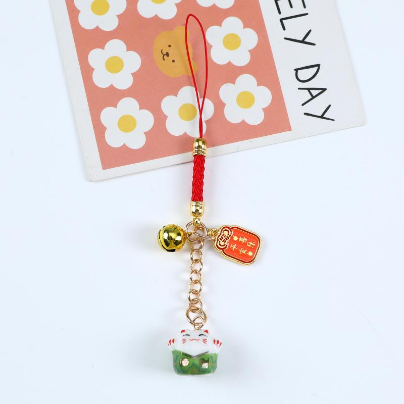 Ceramic RuYi Wealth Cat Keychain - Creative Pendant and Gift for Backpack, Phone, or Bag. Ideal for Couples and Best Friends.