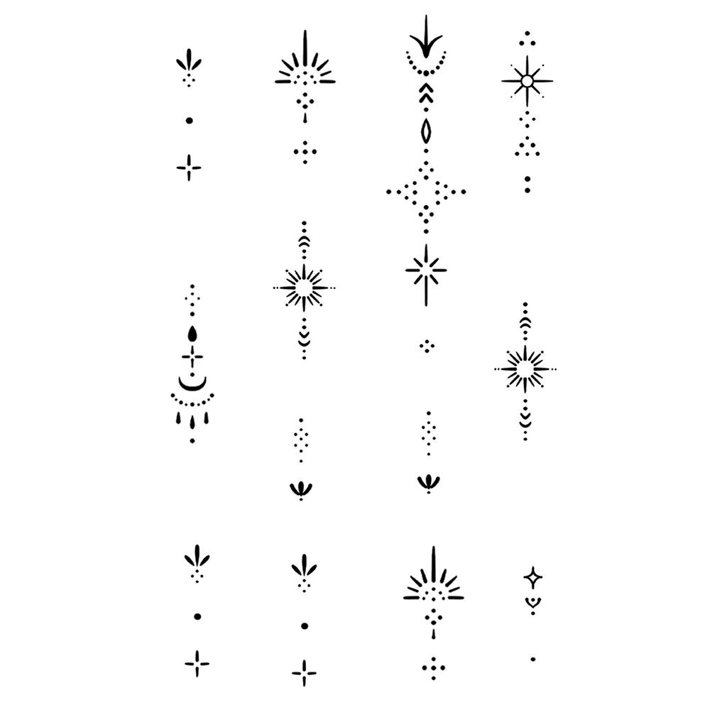 Sticker Tatuaggio Adesivo Lunga Striscia Totem Linea Dita Multi-Immagine Fiore Semplice Liscio Sole Luna Stella Schiena Vita Colonna Vertebrale