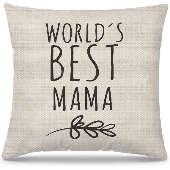 Mama Gifts Pillow Covers 18x18, Best Mom Gifts for Mother s Day Birthday from Daughter Son, World s Best Mama Decorative Throw Pillow Cover for Home