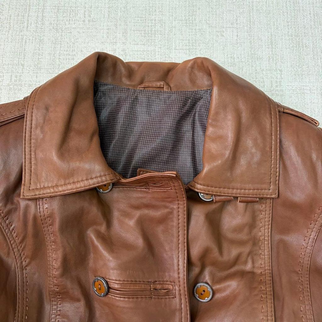 Used [Top Grade Lamb Leather] KIRCILAR Turkish Genuine Leather Double Breasted Coat Brown M