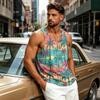 Men's Casual Hawaiian Print Outdoor Sports Tank Top Sleeveless Round Neck Summer Beachwear Lightweight Breathable Fabric