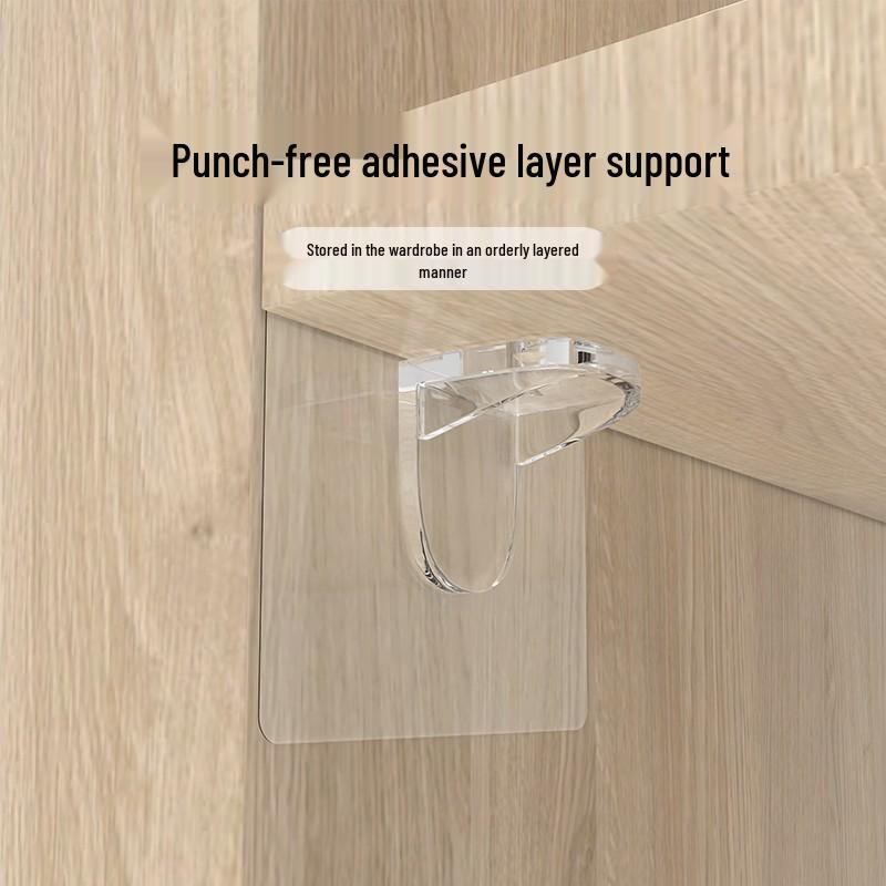 Multi-layer Adhesive Wall-Mount Storage Rack with Transparent Hooks for Bathroom