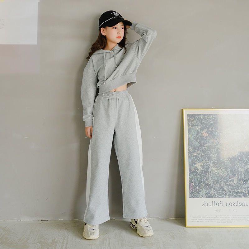 Korean Style Casual Two-Piece: Trendy Top & Fashionable Trousers for Girls - Spring & Autumn