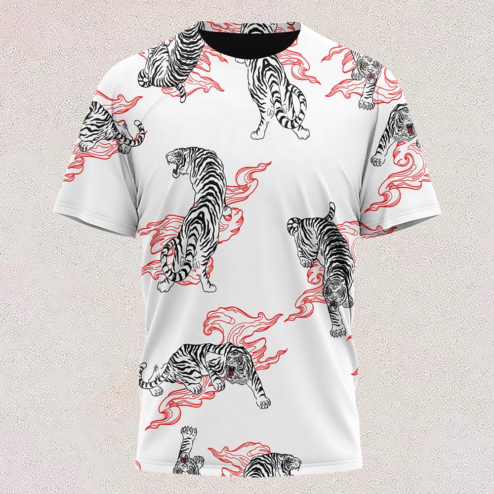 New T Shirt Full-color Tiger Head Short-sleeved Cool T-shirt Round Neck 3d Printed Casual Short-sleeved Shirt Oversized Clothing
