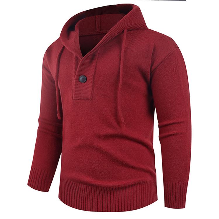 Men's Thick Woolen Hooded Pullover Sweater Coat - Solid Color for Autumn/Winter